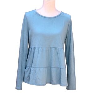 LOFT Tiered Long Sleeve Tee, in Gulf Waters Blue NWT Women’s Size Small